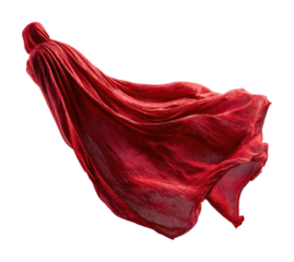 Flowing red cloak in motion abstract environment isolated on transparent background