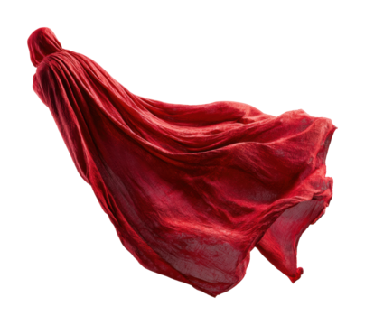 Flowing red cloak in motion abstract environment isolated on transparent background