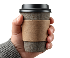 Hand holding coffee cup coffee shop beverage isolated on transparent background