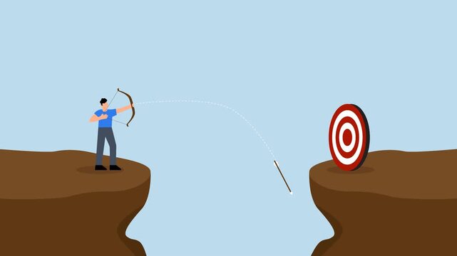 Terribly missed target, overconfident entrepreneur in archery spectacularly failed to hit target