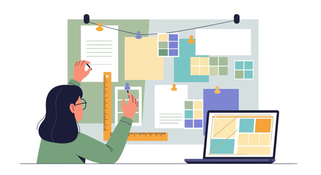 Creative Woman Organizing Ideas on a Project Mood Board.