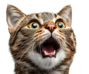 Surprised cat portrait animal isolated on transparent background