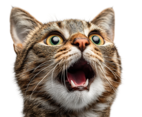 Surprised cat portrait animal isolated on transparent background