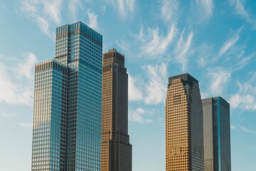 Fototapeta premium Modern Skyscrapers Against a Blue Sky with Clouds buildings