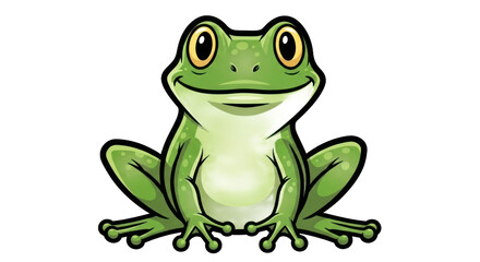Obraz premium Cartoon frog smiling with green skin and large eyes on transparent background