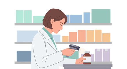 Pharmacist at Work Scanning Medication in a Pharmacy Setting.