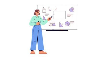 Obraz premium Professional Woman Explaining Data on a Whiteboard.
