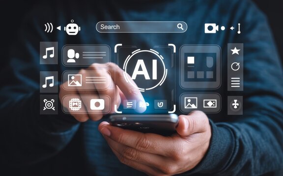 Person Using Smartphone with AI and App Icons artificial intelligence