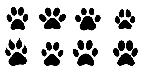 Dog paw print set. Paw icon collection on white background . 