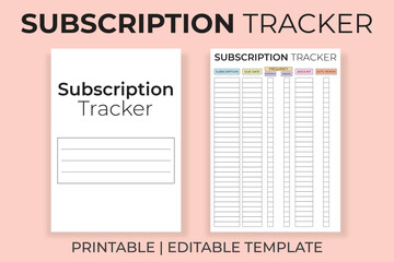 Subscription Tracker Printable and Editable Template