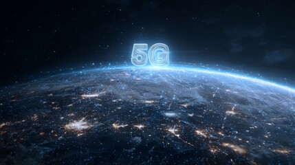 High-speed internet covering all areas of the world, Glowing 5G and wireless symbols over a digital background , futuristic , Generative AI