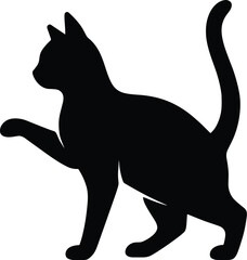 silhouette, playful cat with one paw raised
