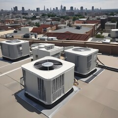 Rooftop HVAC Units with a City Skyline View on Clear Day