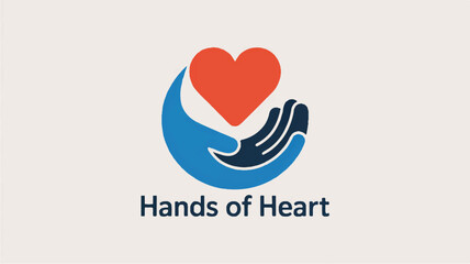 Vector art of hands of heart logo with red heart and blue hands