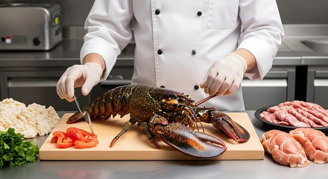 Food preparation of lobster with seasoning garlic and butter melt
