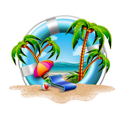 Tropical Beach Scene Transparent PNG | Summer Holiday Island Illustration