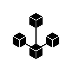 Four cubes interconnected on transparent background silhouette