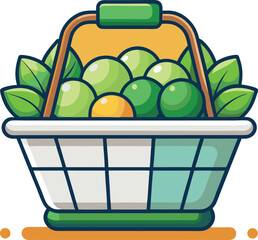 Simple outline drawing of mixed brassicas inside a shopping basket icon.