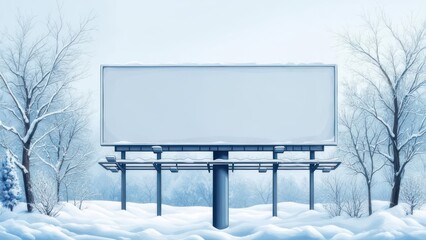 Fototapeta premium Blank Billboard in Snowy Winter Landscape with Bare Trees and Soft Light