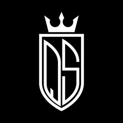 QS Vector logo of initials shield with crown and minimalist, elegant style