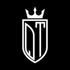 QT Vector logo of initials shield with crown and minimalist, elegant style