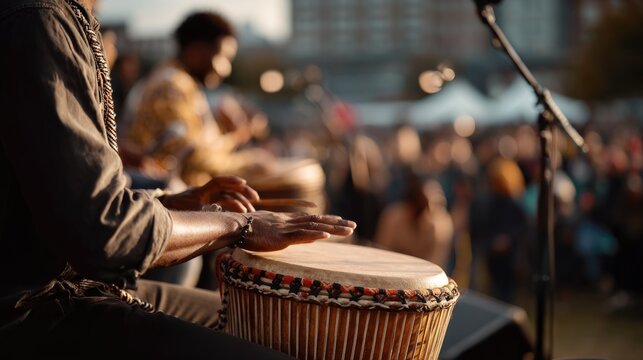 Nigerian Drummer Playing Talking Drum Amid Afrobeat Musicians
