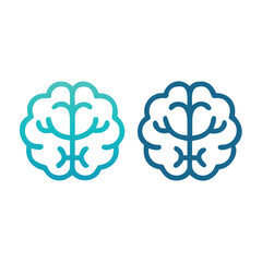 Two stylized brain icons one teal gradient one dark blue mind thinking