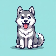 Cute Cartoon Husky Puppy Sitting.