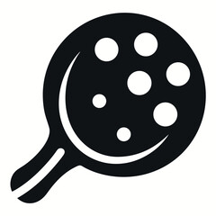 Black and White Icon of Frying Pan with White Spots and Handle