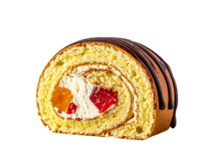 Swiss roll cake dessert chocolate cream filling pastry sweet baked food on transparent background