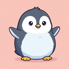 Obraz premium Cute Cartoon Penguin Illustration on Pink Background.
