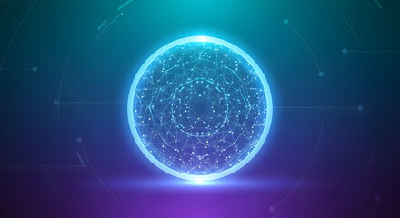 Obraz premium Abstract digital illustration of a luminous orb with a complex plexus network, symbolizing big data, global communication, and artificial intelligence