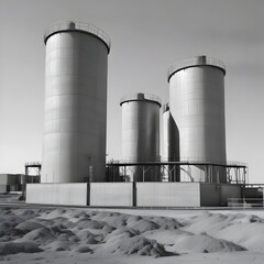 Obraz premium Industrial Storage Tanks: A Monochrome Study of Form and Function