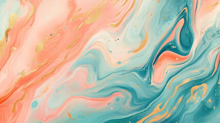 Abstract fluid art painting swirling pastel colors gold accents