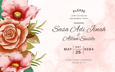 Elegant floral wedding invitation with watercolor roses and greenery for engagement party