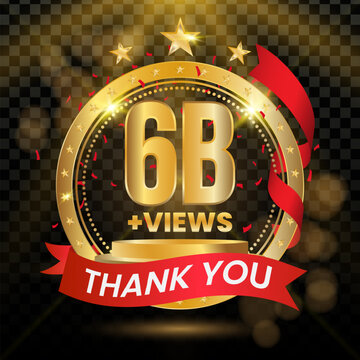 6B Views Logotype with Gold and red Confetti Isolated on Black Background, Vector design for video display celebration.