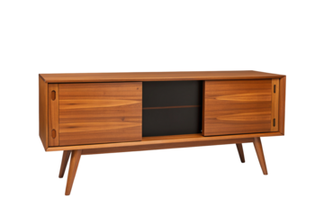 Mid-century modern wooden sideboard with sliding doors for stylish living room storage solutions