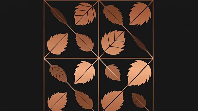 Elegant pattern of copper leaves on a dark background, showcasing modern design elements