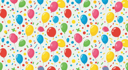Festive Vector Pattern with Colorful Balloons Confetti Star Celebration Background