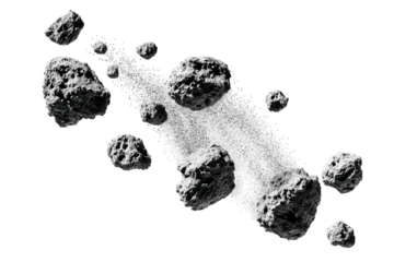 Scattered Dark Gray Rocks and White Cosmic Dust on Black Background