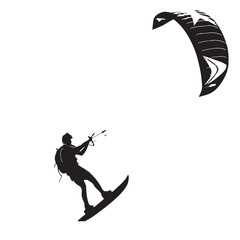 Black kitesurfing Silhouette Vector, High Quality Illustration on White Background