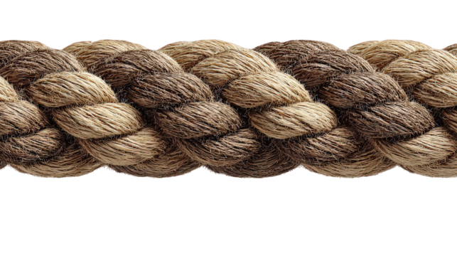Closeup of Brown and Beige Twisted Rope on Transparent Background
