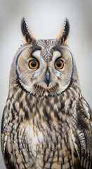 Fototapeta premium Captivating close-up of a Long-eared Owl's striking facial features portrait