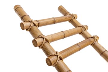 Traditional wooden ladder made from tied bamboo sticks isolated on a plain background image
