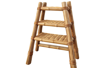Rustic bamboo ladder with woven steps for natural home decor and storage solutions display