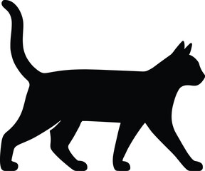 silhouette, walking cat, tail up, side profile