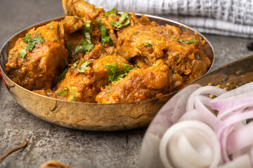 Chicken Kohlapuri is spicy Maharashtrian delicary of tender boneless chicken cooked with aromatic roasted ground spices and coconut. India food.