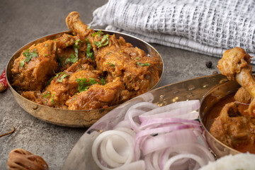 Chicken Kohlapuri is spicy Maharashtrian delicary of tender boneless chicken cooked with aromatic roasted ground spices and coconut. India food.