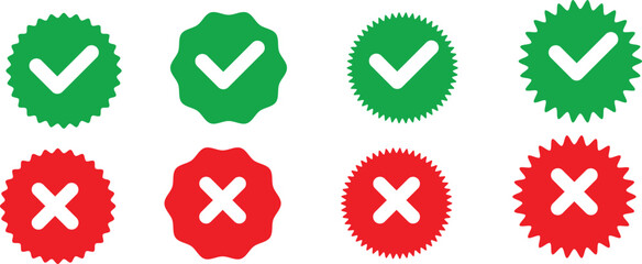 Tick Mark in Circle and Square Icons. Set of green checkmark, red cross, x mark icon, © SOHIDUL