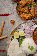 Chicken Kohlapuri is spicy Maharashtrian delicary of tender boneless chicken cooked with aromatic roasted ground spices and coconut. India food.